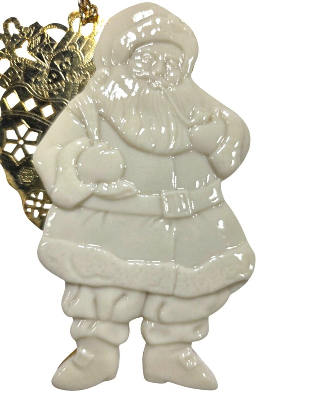 Lenox Porcelain Santa & Gold Metal Ornament Holiday Decoration Gift Bag